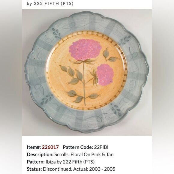 222 Fifth Ibaza Dinner Plate 11 1/2 Inch Round Scalloped Floral Blue Brown Pink - Picture 7 of 9